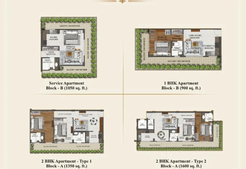 Rishikesh One unit plans — 1 BHK, 2 BHK and service apartment